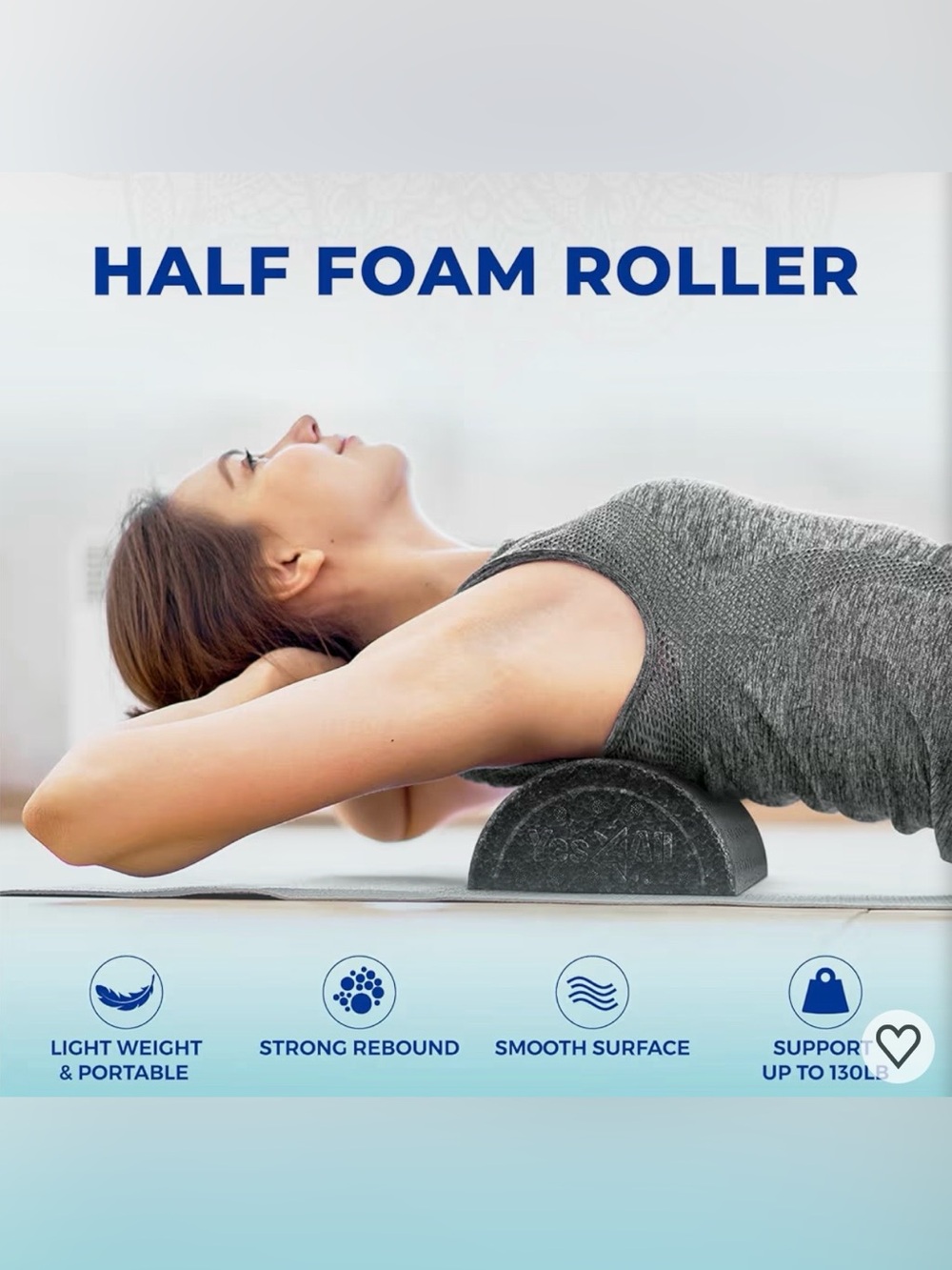 Half Foam Roller 12” - Black - Neck, Back and Core